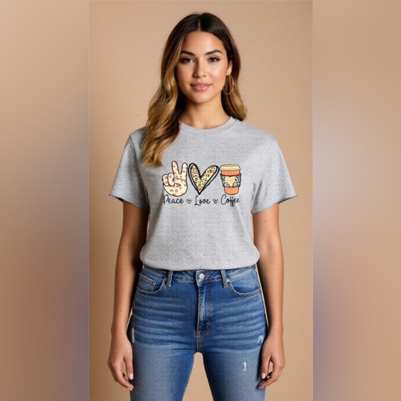 Gildan Tops - New- Gildan Heavy Cotton Custom Graphic “Peace Love Coffee ”